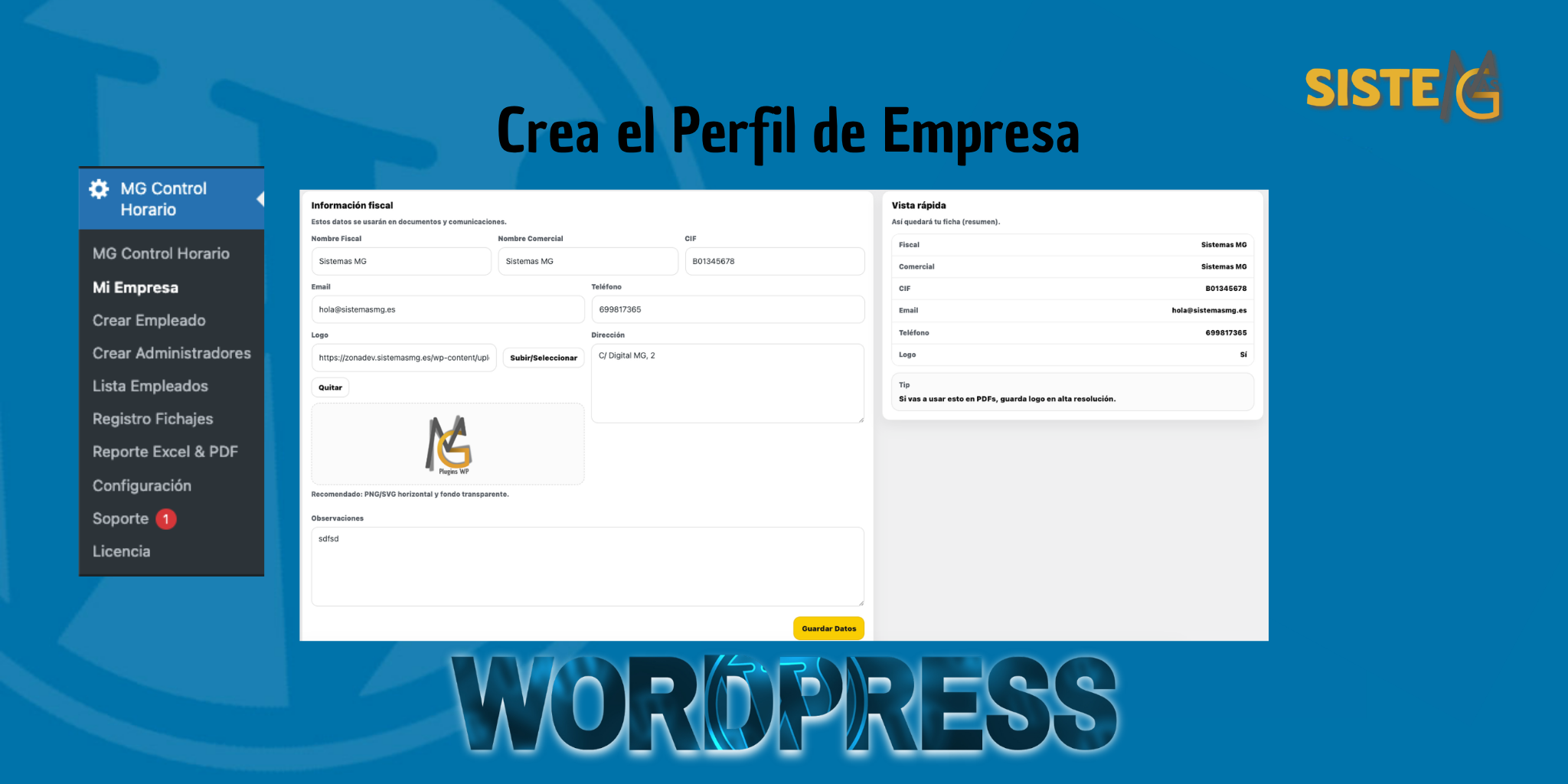 🔍 MG Control Horario - Plugin Plugin Wordpress - Imagen 2