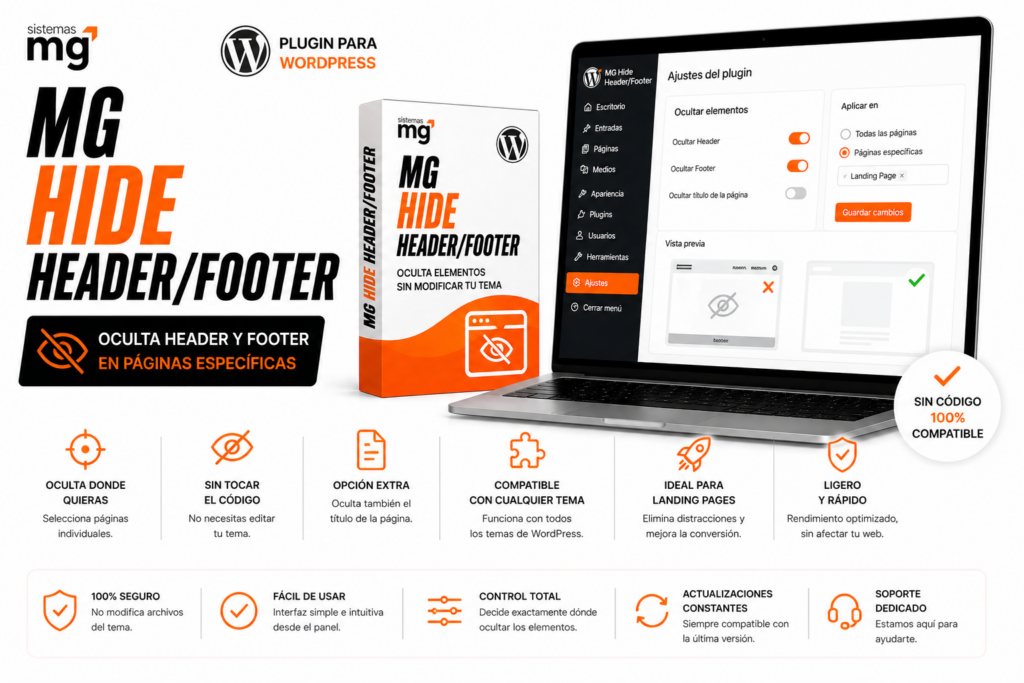 🧩 MG Hide Header/Footer - Plugin Wordpress