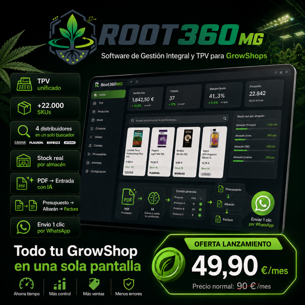Root360MG – Software de Gestión Integral y TPV para GrowShops (Suite 360)